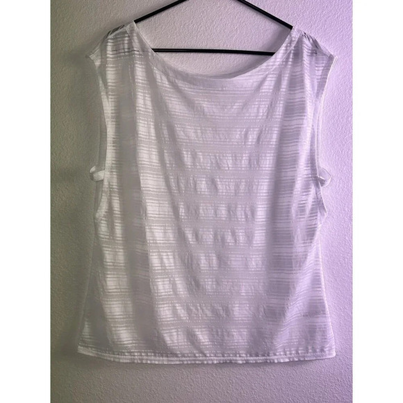 Athleta Vitality Tee Top T-Shirt Women Large White Striped Semi-Sheer Athleisure - Picture 3 of 15